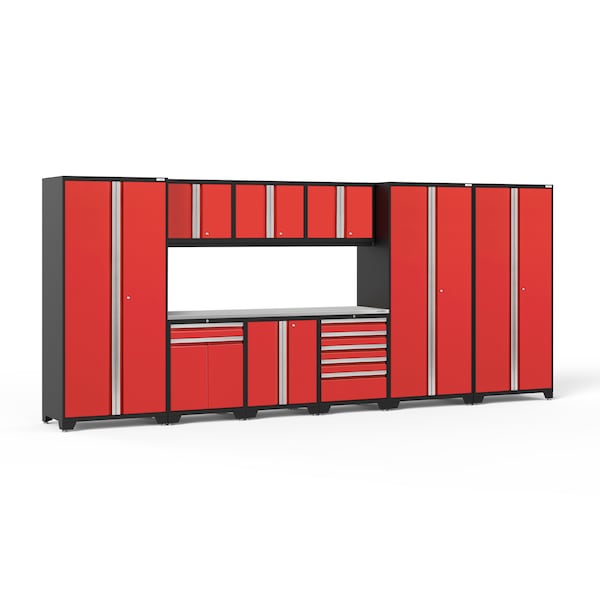 Newage Products Pro Series 10 Piece Garage Cabinet Set with Stainless Steel Top, Red 52352 - main